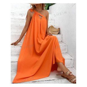 One Shoulder Maxi Sundress Mandarin Orange XL NIB